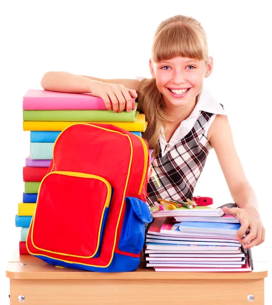 School child holding stack of books. — Stock Photo, Image