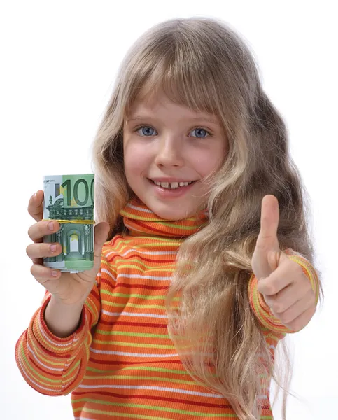 Menina tomando euro . — Fotografia de Stock