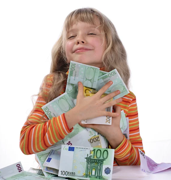 Menina tomando euro . — Fotografia de Stock