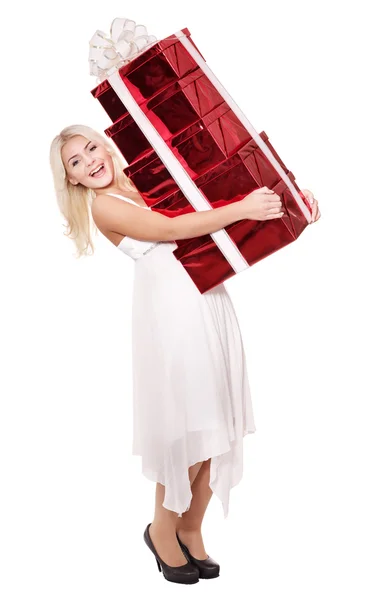 Dívka drží zásobníku krabičky .. — Stock fotografie