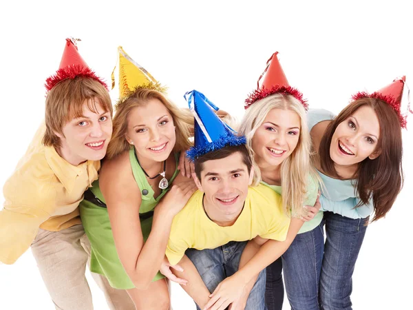 Group of young in party hat. Royalty Free Stock Photos