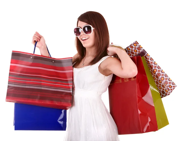 Mädchen hält Einkaufstasche in der Hand. Stockfoto