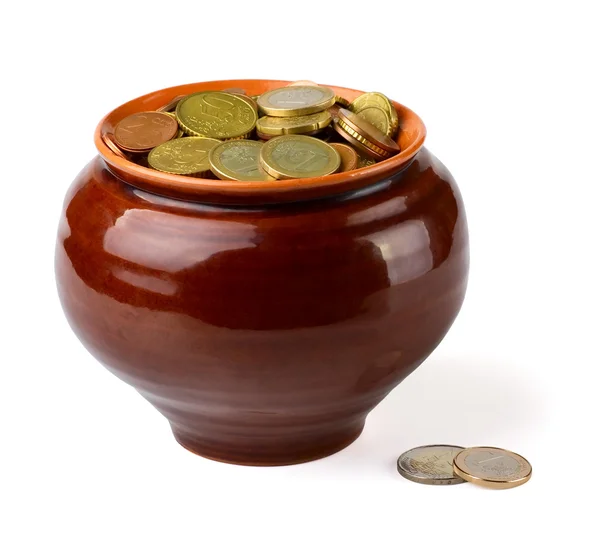 Mynt i potten — Stockfoto