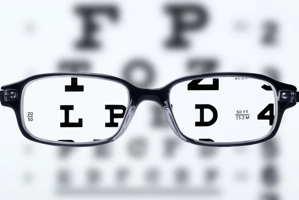 Eyeglasses and eye chart Stock Photo