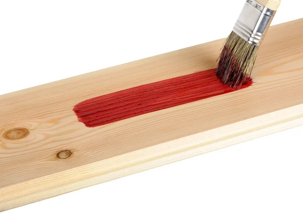 Malované dřevěné desce s červenou barvou — Stock fotografie