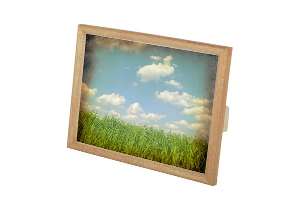 Old picture in a frame on a white background — Stock Photo, Image