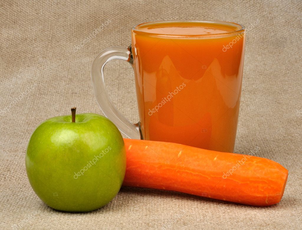 apple carrot and a glass of juice