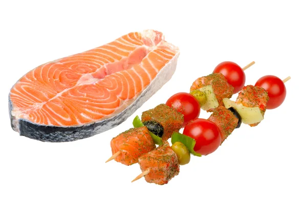 Salmon on a skewer — Stock Photo, Image