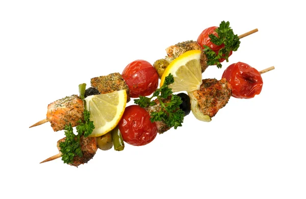 Sticks with grilled vegetables and salmon — Stock Photo, Image