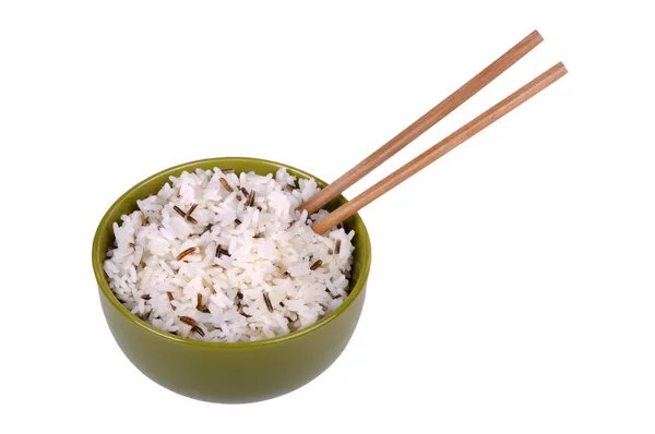 Rýže v misce s hůlkami — Stock fotografie