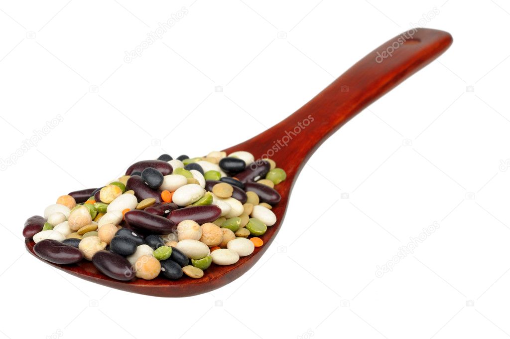 Beans on a wooden spoon