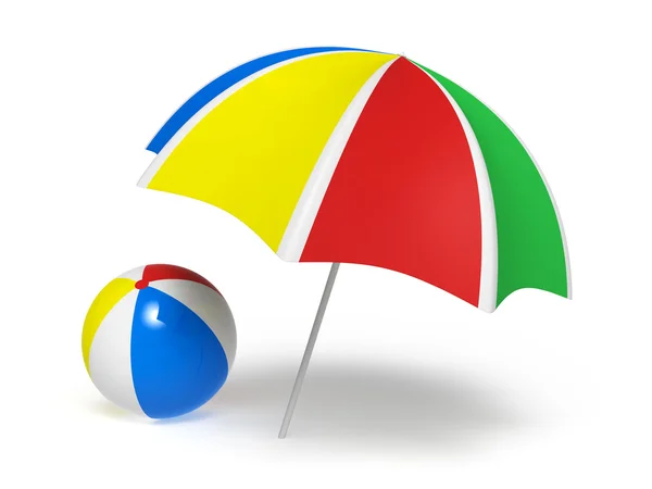 Guarda-chuva colorido e bola de praia Imagens De Bancos De Imagens Sem Royalties