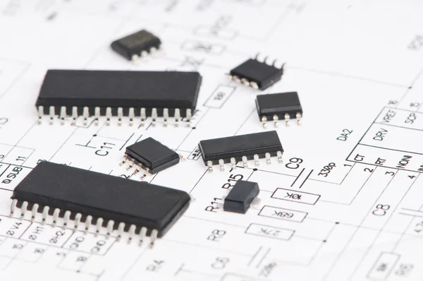 Micro-elektronica element en lay-out — Stockfoto
