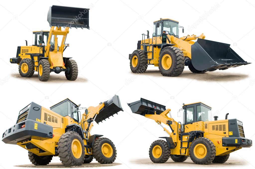 Set of wheel loaders isolated