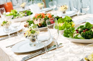 Close-up catering table set clipart