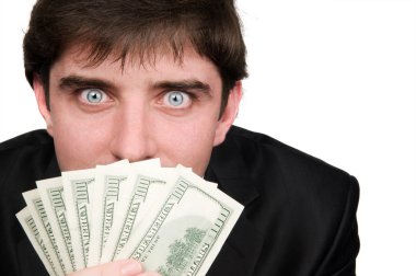 Businessman with dollars money clipart