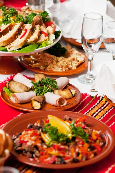 Catering comida mesa set decoração — Fotografia de Stock