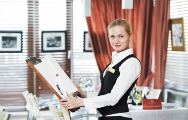 Restaurant manager woman at work place clipart