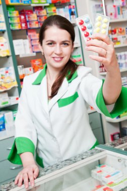 Cheerful pharmacist chemist woman clipart