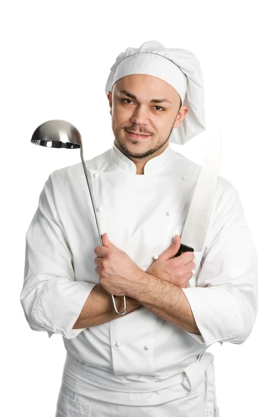 Шеф-кухар з соусом ізольовані — стокове фото