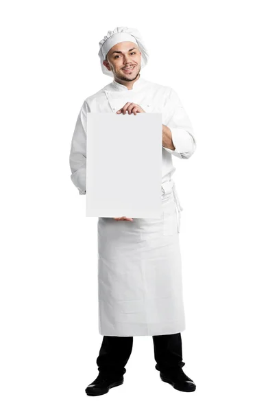 Chef con cartel aislado —  Fotos de Stock
