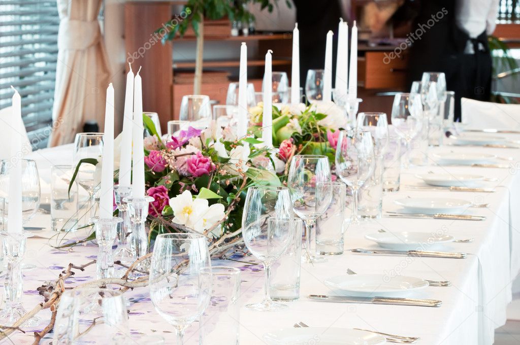 Catering table set with flowers