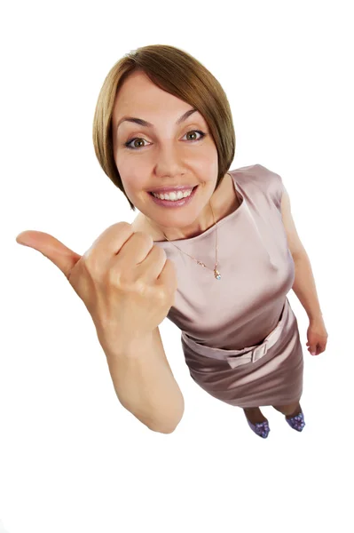 Положительная женщина поднимает большой палец — стоковое фото