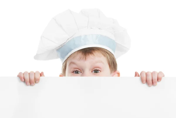 Šéfkuchař chlapce s prázdné billboard — Stock fotografie
