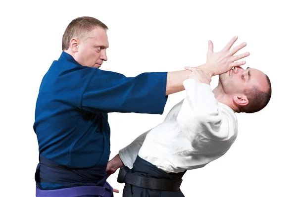 Sparren van twee jujutsu strijders — Stockfoto