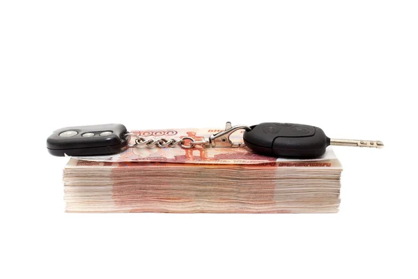 Autó kulcs és pénzt cashnotes — Stock Fotó