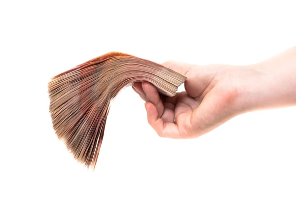Cashnotes peníze v ruce — Stock fotografie
