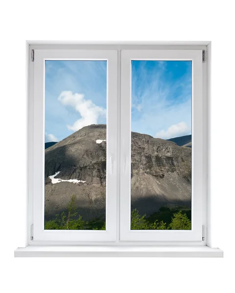Beyaz plastik çift kapı pencere görüntüsü — Stok fotoğraf