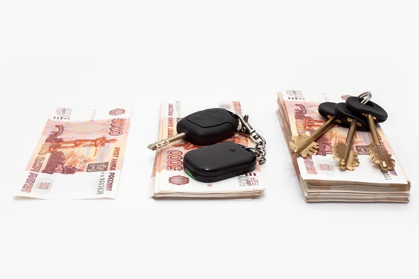 Car key and money cashnotes — Stock Photo, Image