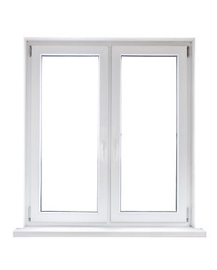 Beyaz plastik çift kapı pencere