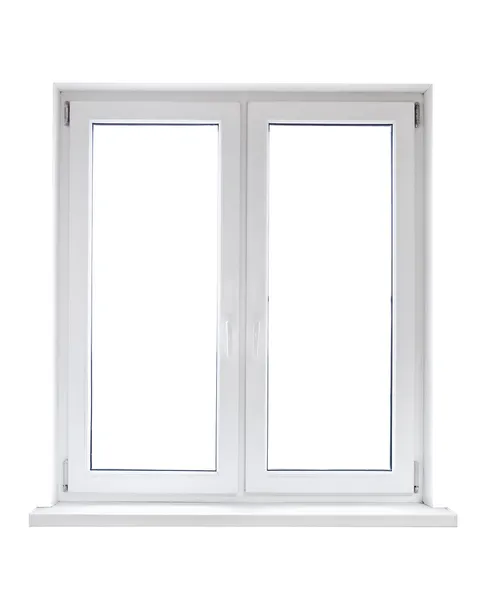Weißes Kunststoff-Doppeltürfenster lizenzfreie Stockfotos