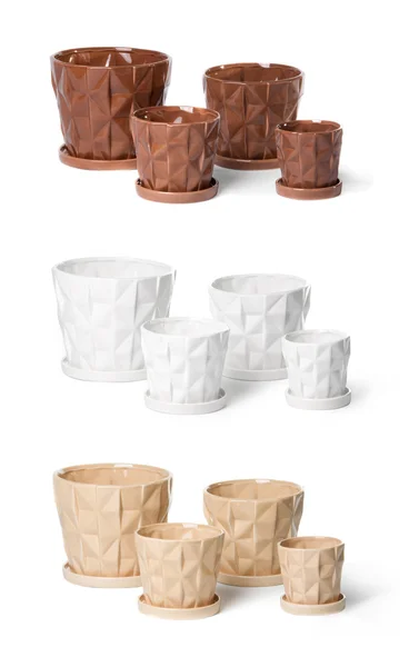 Set of ceramic flowerpots for indoor plants — Stock Photo, Image