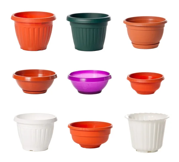 Set of plastic flowerpots for indoor plants — Stock Photo, Image
