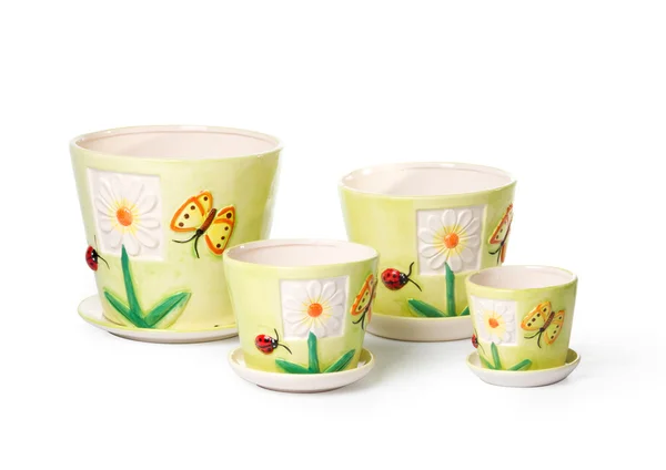 Set of ceramic flowerpots for indoor plants — Stock Photo, Image