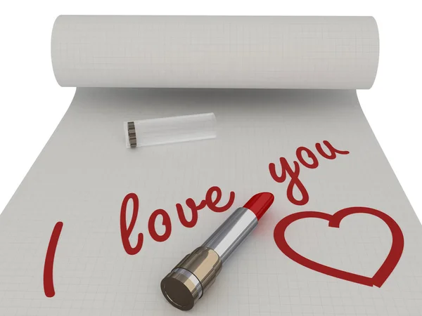 I love you. Words on a piece written by lipstick — Stock Photo, Image