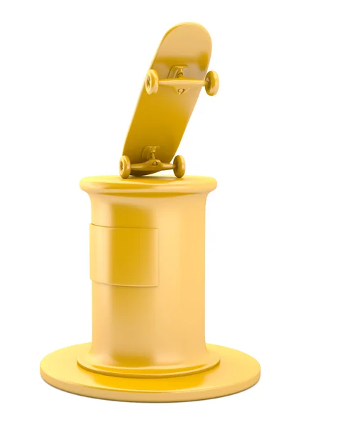 Gold skateboard on pedestal — Stock Photo, Image