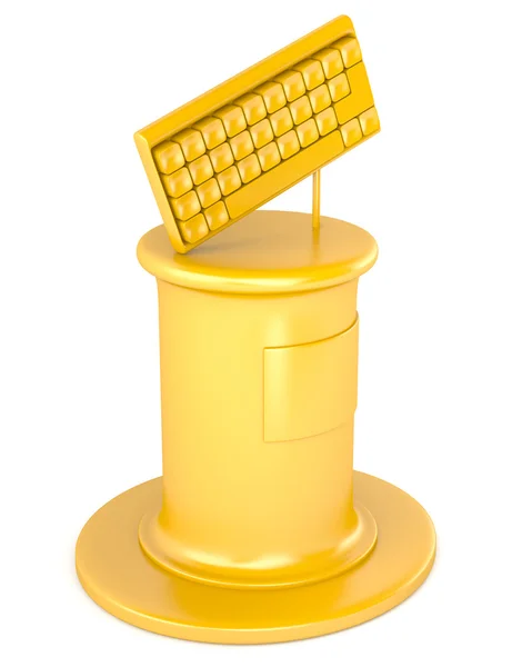 Gold keyboard on pedestal — Stock Photo, Image