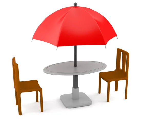 Regenschirm mit Tisch und zwei Wangen — Stockfoto