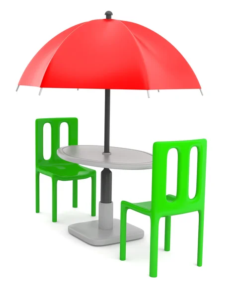 Deštník s tabulkou a dva chears — Stock fotografie