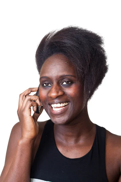Mobil telefonda konuşurken güzel zenci kadın — Stok fotoğraf