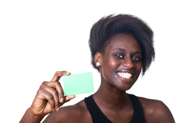 Cartelera de hermosa mujer negra mostrando blanck — Stok fotoğraf