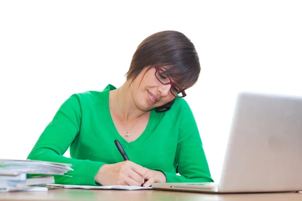 Busy Young Woman at Work in Office Stock Image