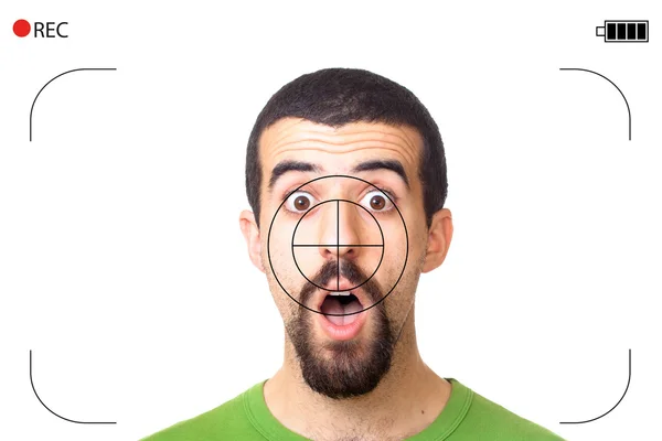 Young Surprised Man Captured with Video Camera — Stock Photo, Image