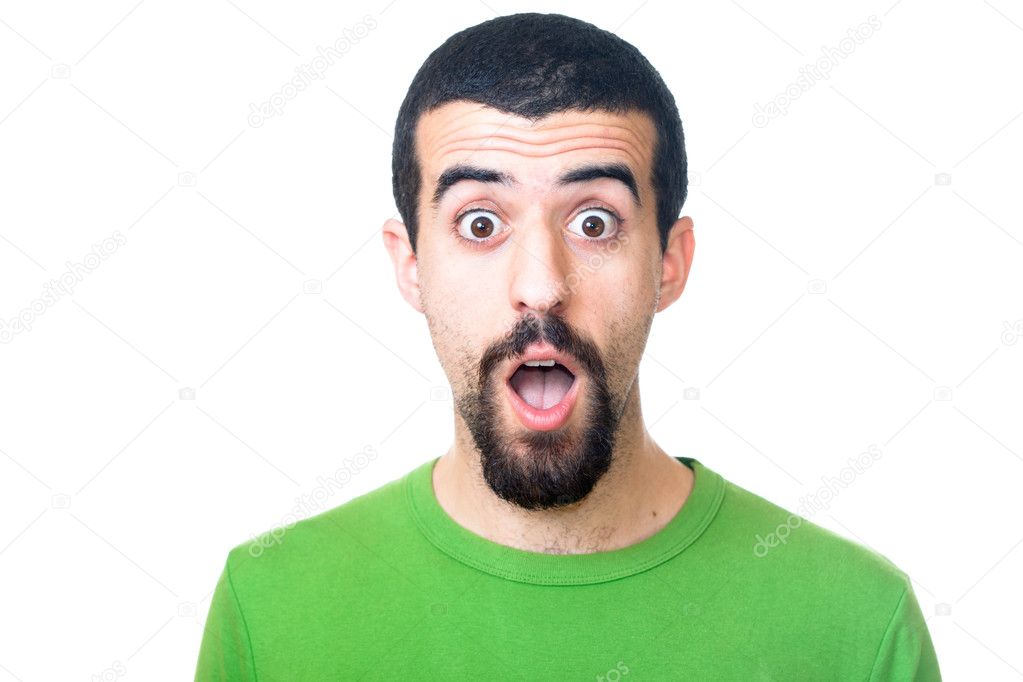 Young Surprised Man Portrait on White