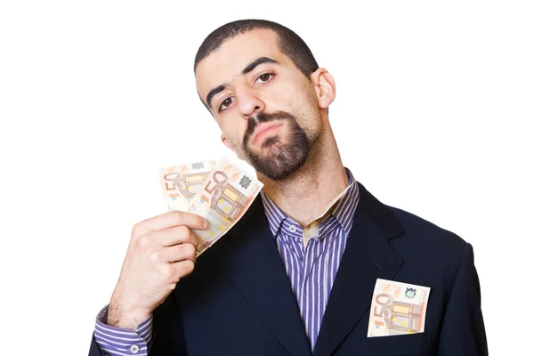 Homme d'affaires corrompu cachant un billet de banque — Photo
