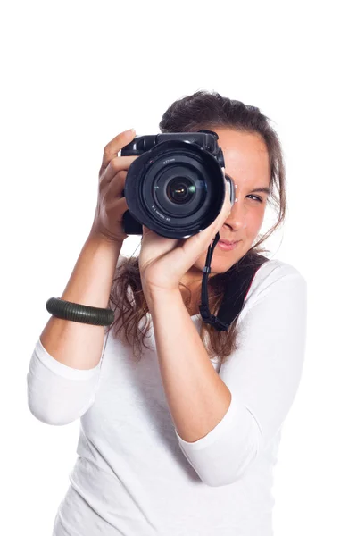 Ung kvinnlig fotograf — Stockfoto